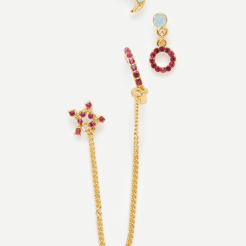 Moon & Chain Star Design Earring Set - Picture 2 of 6